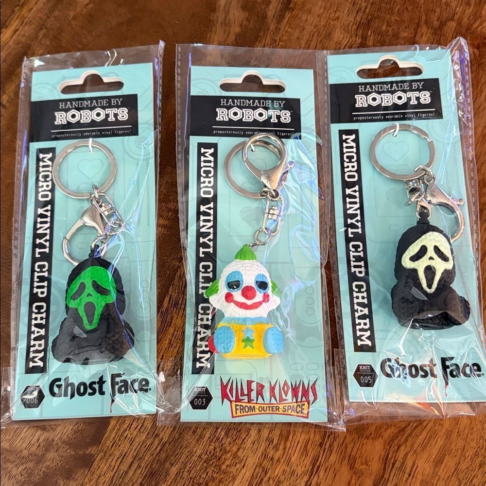 3 Handmade By Robots micro vinyl Clip Charm,  Keychains
